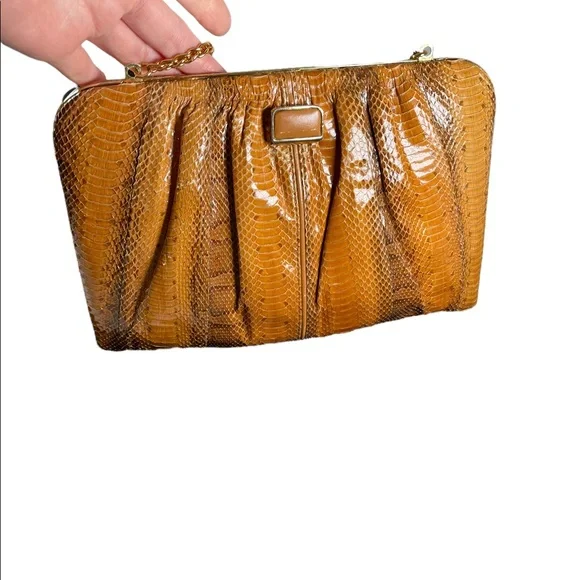 Vintage 1960s Snow White Snake skin leather clutch shoulder bag purse boho - Picture 14 of 16